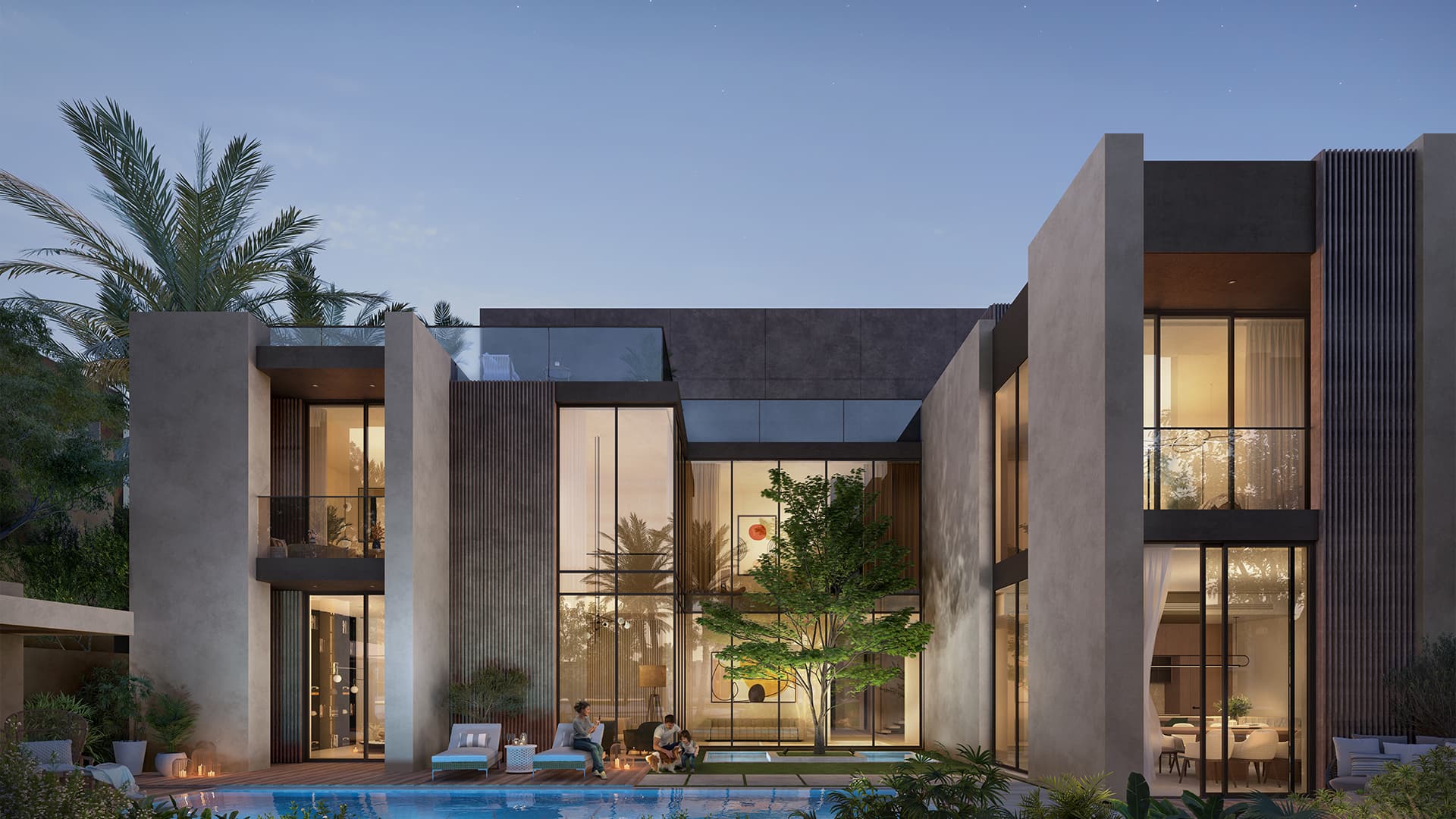 Athlon villa at dusk with private pool