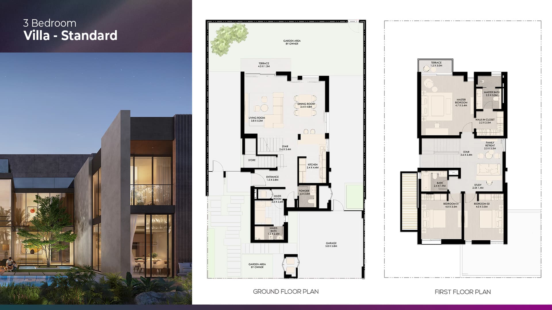 3 BR Villa floor plan