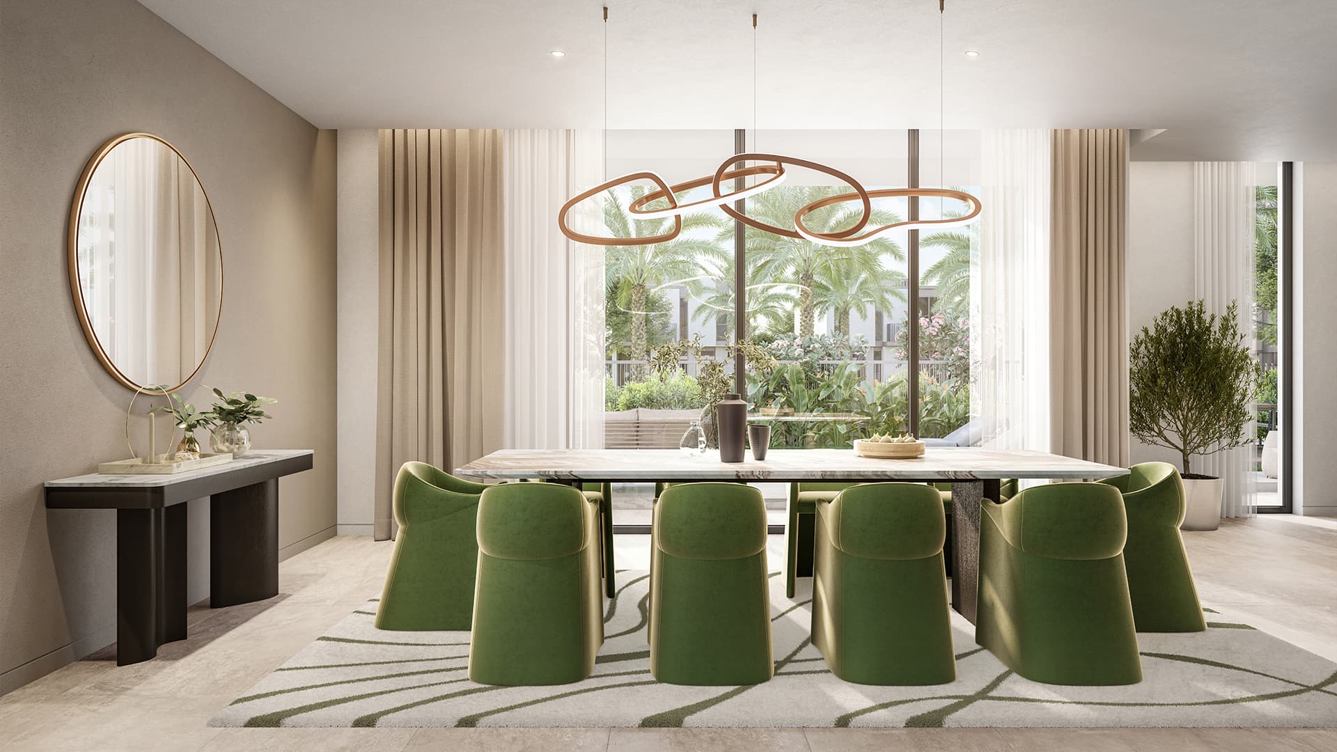 Sage-green dining room at Athlon
